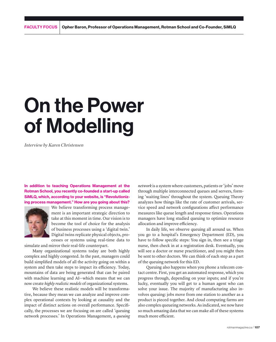 Rotman Management magazine page featuring the interview On the Power of Modelling