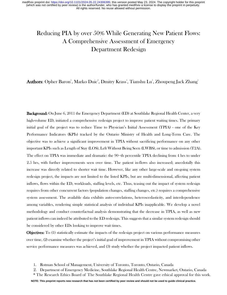 First page of the research paper Reducing PIA by Over 50% While Generating New Patient Flows