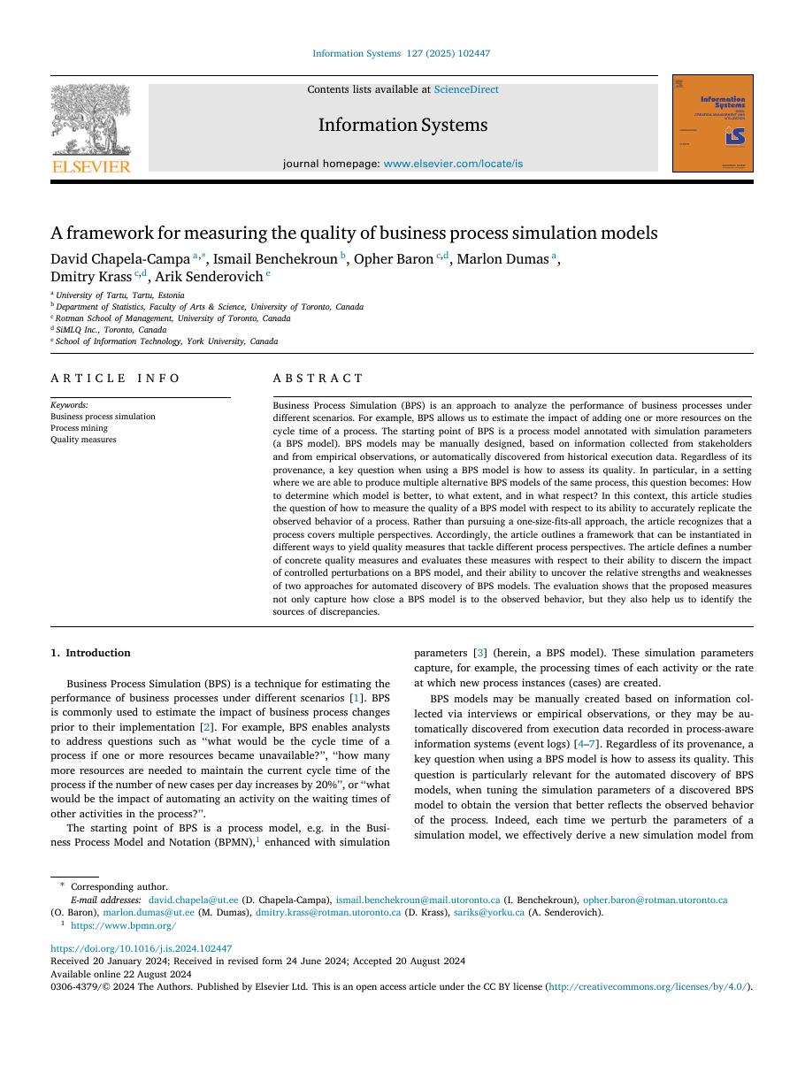 First page of A Framework for Measuring the Quality of Business Process Simulation Models